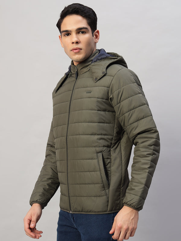 Men's Olive Green Quilted Puffer Jacket – Lightweight, Water-Resistant, 100% Polyester Winter Essential