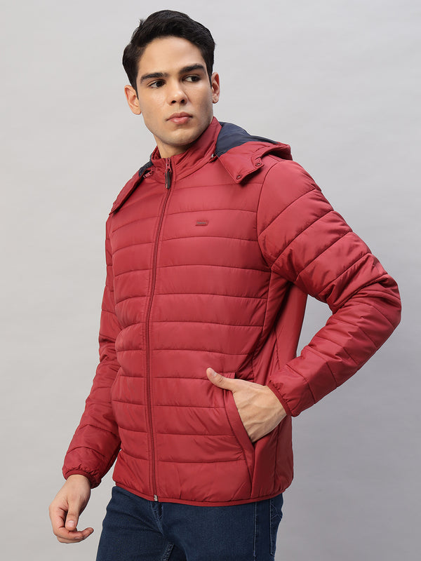 Men's Mehroon Quilted Puffer Jacket – Lightweight, Water-Resistant, 100% Polyester Winter Essential