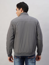 Men's Grey Lightweight Windbreaker Bomber Jacket – Water-Resistant, Stylish Casual Wear, 100% Polyester