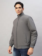 Men's Grey Lightweight Windbreaker Bomber Jacket – Water-Resistant, Stylish Casual Wear, 100% Polyester