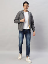 Men's Grey Lightweight Windbreaker Bomber Jacket – Water-Resistant, Stylish Casual Wear, 100% Polyester